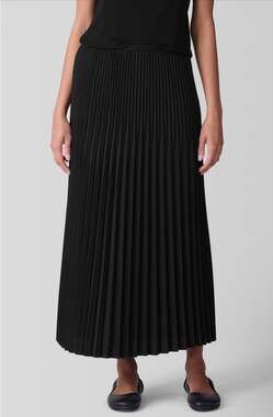 Eileen Fisher Size L Petite Pleated Midi Skirt in Black 32” long stretch NEW